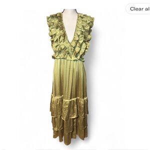 Chic Ruffled Gold Maxi Dress